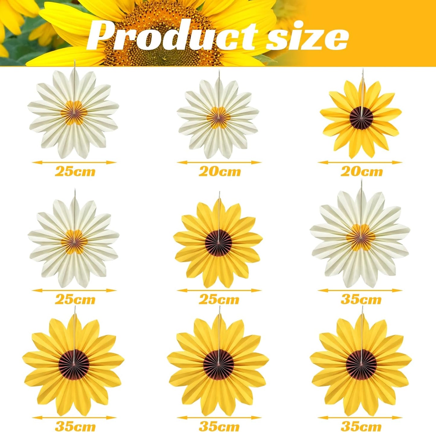 9 Pcs Sunflower Paper Fans, Sunflower Birthday Party Baby Shower Decoration Yellow Flower Wall Fan Decor for Bulletin Board Classroom