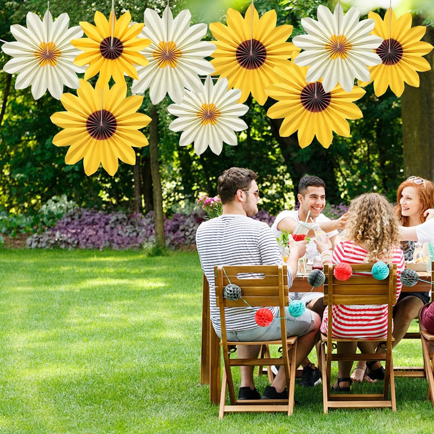 9 Pcs Sunflower Paper Fans, Sunflower Birthday Party Baby Shower Decoration Yellow Flower Wall Fan Decor for Bulletin Board Classroom