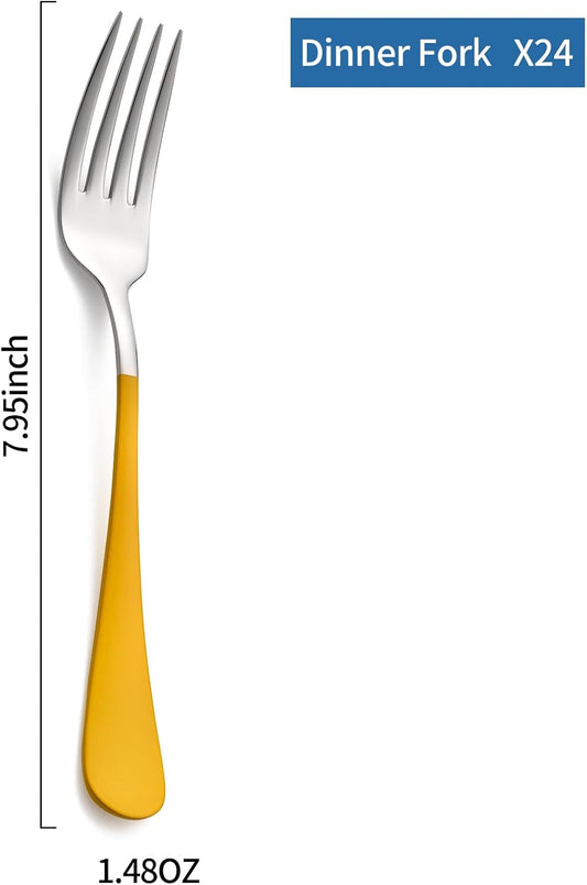Dinner Forks,24 Pieces yellow 18/0 Stainless Steel Silverware Forks,Table Forks,Flatware Forks,8 Inches,Mirror Polish & Dishwasher Safe,Use for Home,Kitchen or Restaurant