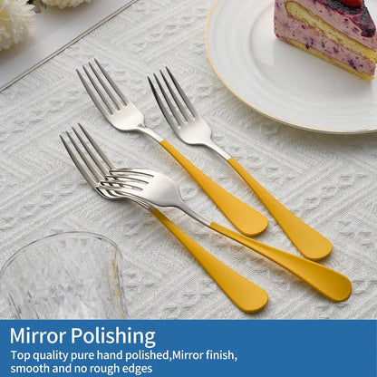 Dinner Forks,24 Pieces yellow 18/0 Stainless Steel Silverware Forks,Table Forks,Flatware Forks,8 Inches,Mirror Polish & Dishwasher Safe,Use for Home,Kitchen or Restaurant