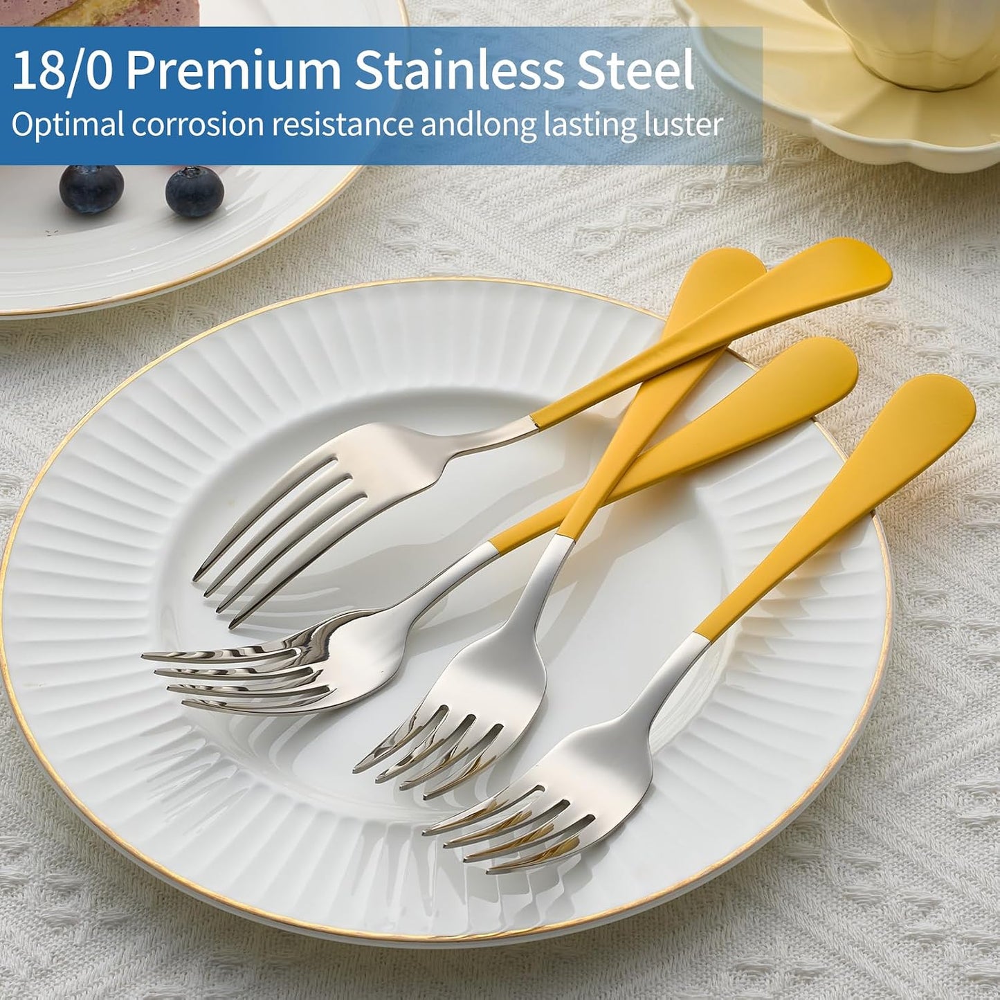 Dinner Forks,24 Pieces yellow 18/0 Stainless Steel Silverware Forks,Table Forks,Flatware Forks,8 Inches,Mirror Polish & Dishwasher Safe,Use for Home,Kitchen or Restaurant
