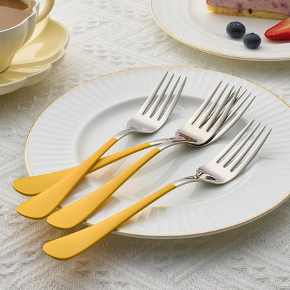 Dinner Forks,24 Pieces yellow 18/0 Stainless Steel Silverware Forks,Table Forks,Flatware Forks,8 Inches,Mirror Polish & Dishwasher Safe,Use for Home,Kitchen or Restaurant