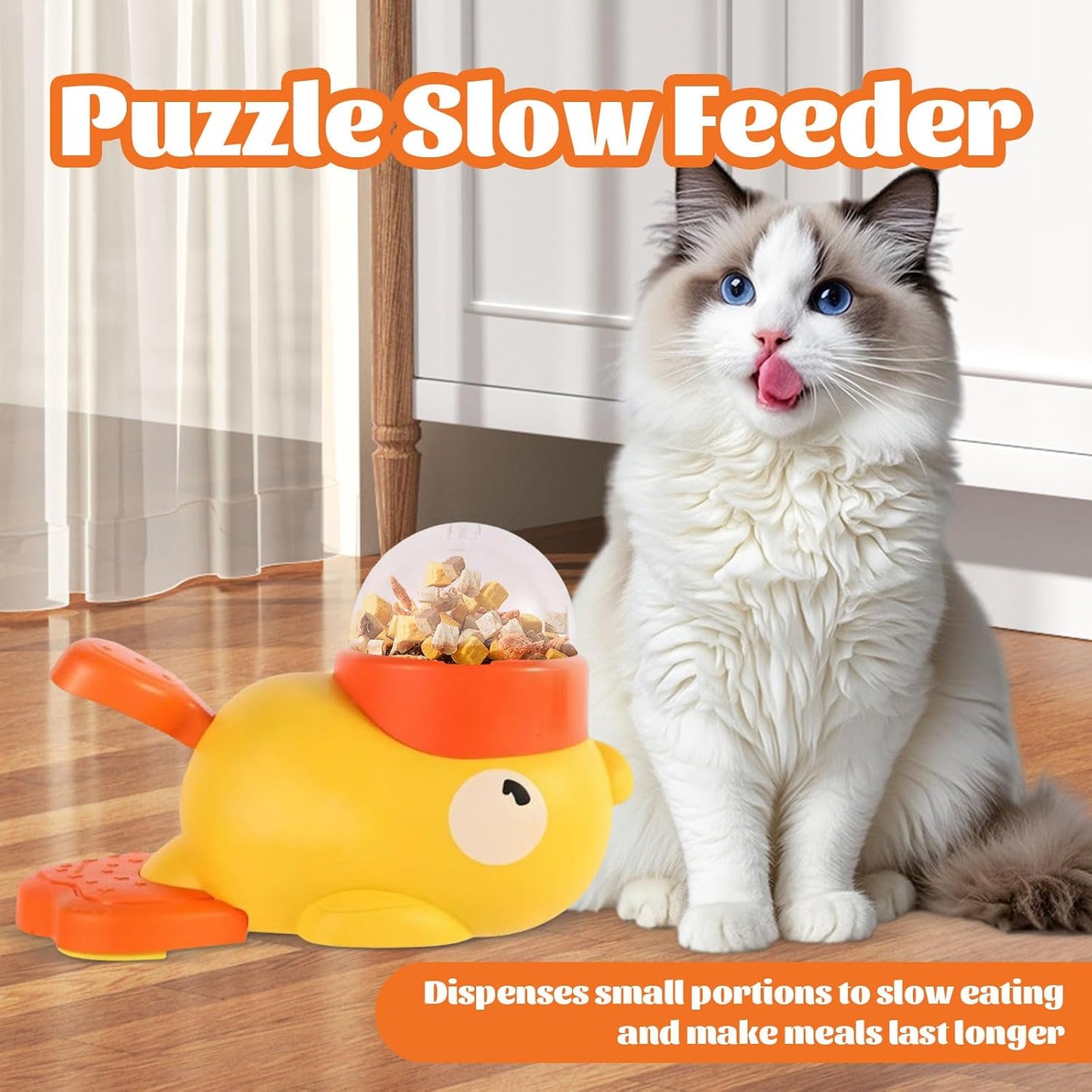 Interactive Duck Dog Treat Dispenser Toy – Slow Feeder Puzzle for Dogs with Bonus Chew Rope Toy, Tail Press Food Dispenser, Fun Training & Enrichment Feeder, Easy to Clean (Yellow)
