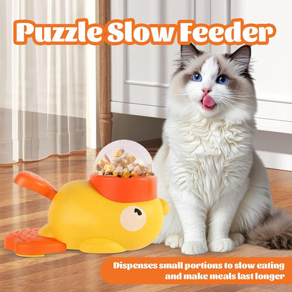 Interactive Duck Dog Treat Dispenser Toy – Slow Feeder Puzzle for Dogs with Bonus Chew Rope Toy, Tail Press Food Dispenser, Fun Training & Enrichment Feeder, Easy to Clean (Yellow)