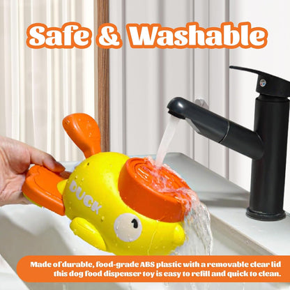 Interactive Duck Dog Treat Dispenser Toy – Slow Feeder Puzzle for Dogs with Bonus Chew Rope Toy, Tail Press Food Dispenser, Fun Training & Enrichment Feeder, Easy to Clean (Yellow)