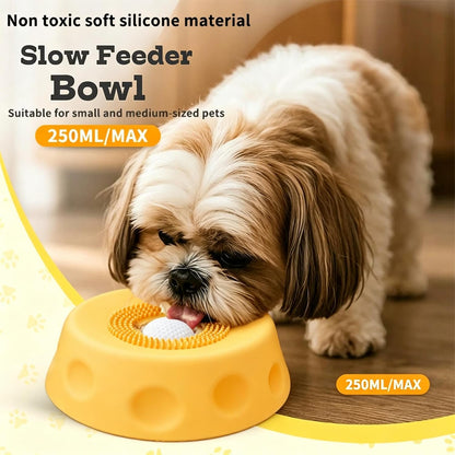 Lick Sphere Slow Feeder Bowl for Dogs & Cats – Interactive Anti-Slip Toy for Liquid, Wet Food & Treats, Anxiety Relief & Enrichment (Yellow)