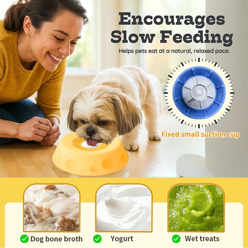 Lick Sphere Slow Feeder Bowl for Dogs & Cats – Interactive Anti-Slip Toy for Liquid, Wet Food & Treats, Anxiety Relief & Enrichment (Yellow)