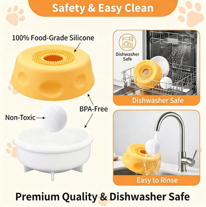 Lick Sphere Slow Feeder Bowl for Dogs & Cats – Interactive Anti-Slip Toy for Liquid, Wet Food & Treats, Anxiety Relief & Enrichment (Yellow)