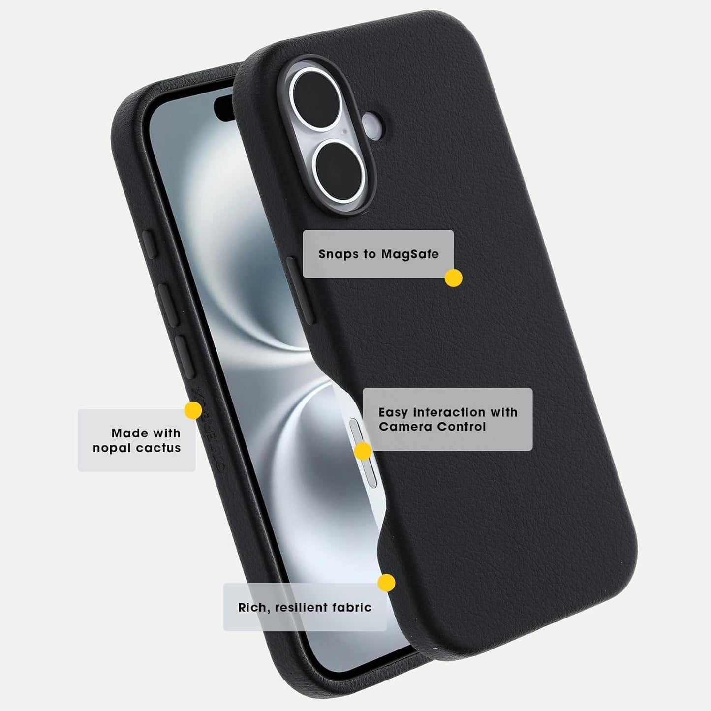 iPhone 16 - Cactus Leather MagSafe Case - Lemon | Cactus Based Leather - Felt Lining - Slim - Raised Edges - Metal Buttons - 3X MIL Drop Protection - Non-Retail Packaging