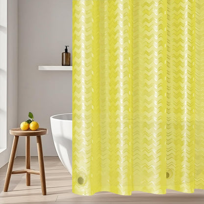 Waterproof PEVA Shower Curtain Yellow Striped, 3D Frosted Shower Curtain Liner with 3 Large Magnets, Bathroom Translucent Plastic Shower Curtain with Water Ripple Pattern