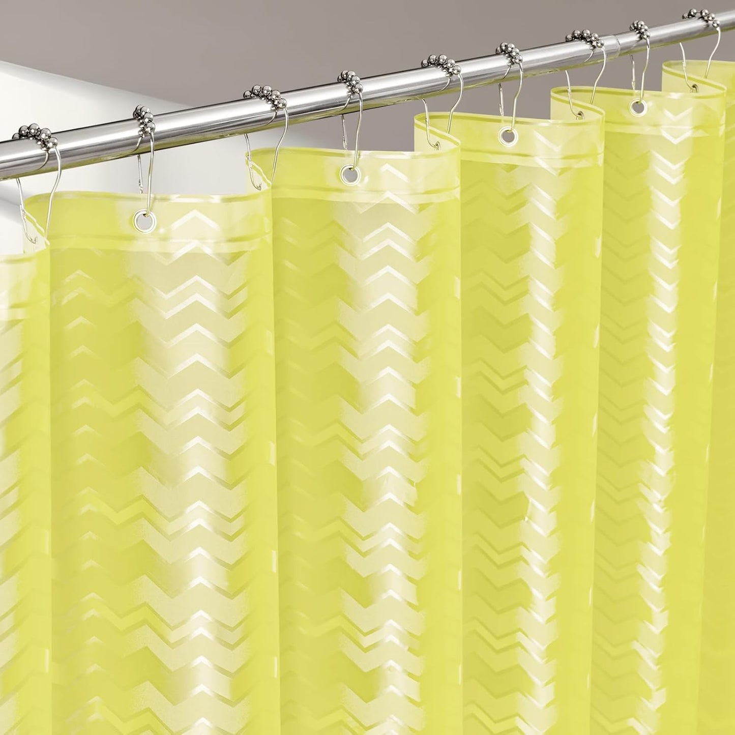 Waterproof PEVA Shower Curtain Yellow Striped, 3D Frosted Shower Curtain Liner with 3 Large Magnets, Bathroom Translucent Plastic Shower Curtain with Water Ripple Pattern