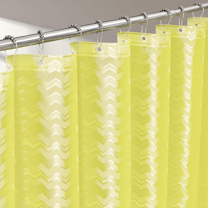 Waterproof PEVA Shower Curtain Yellow Striped, 3D Frosted Shower Curtain Liner with 3 Large Magnets, Bathroom Translucent Plastic Shower Curtain with Water Ripple Pattern