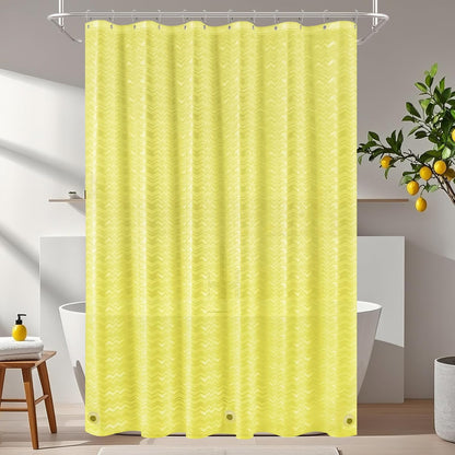Waterproof PEVA Shower Curtain Yellow Striped, 3D Frosted Shower Curtain Liner with 3 Large Magnets, Bathroom Translucent Plastic Shower Curtain with Water Ripple Pattern