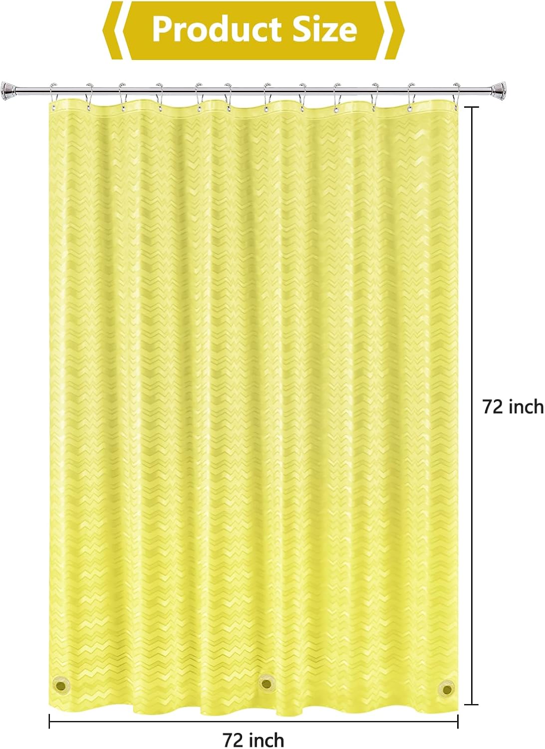 Waterproof PEVA Shower Curtain Yellow Striped, 3D Frosted Shower Curtain Liner with 3 Large Magnets, Bathroom Translucent Plastic Shower Curtain with Water Ripple Pattern
