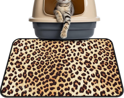 Leopard Print Cat Litter Mat 24x18, Yellow Spotted Leopard Print Kitty Litter Box mat for Cat Machine Washable Easy Clean Soft Non-Slip Pet Food Mats for Floor Rug