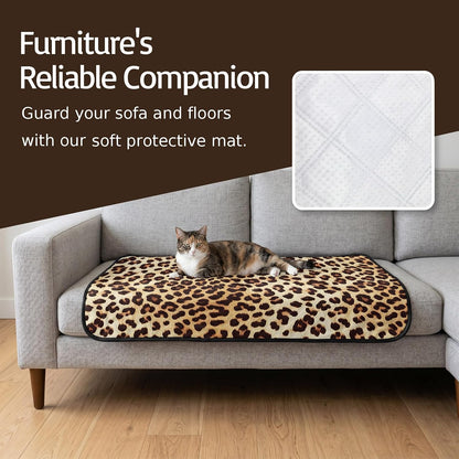 Leopard Print Cat Litter Mat 24x18, Yellow Spotted Leopard Print Kitty Litter Box mat for Cat Machine Washable Easy Clean Soft Non-Slip Pet Food Mats for Floor Rug
