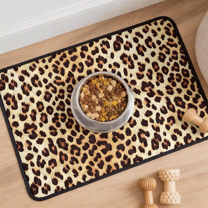 Leopard Print Cat Litter Mat 24x18, Yellow Spotted Leopard Print Kitty Litter Box mat for Cat Machine Washable Easy Clean Soft Non-Slip Pet Food Mats for Floor Rug