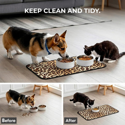 Leopard Print Cat Litter Mat 24x18, Yellow Spotted Leopard Print Kitty Litter Box mat for Cat Machine Washable Easy Clean Soft Non-Slip Pet Food Mats for Floor Rug