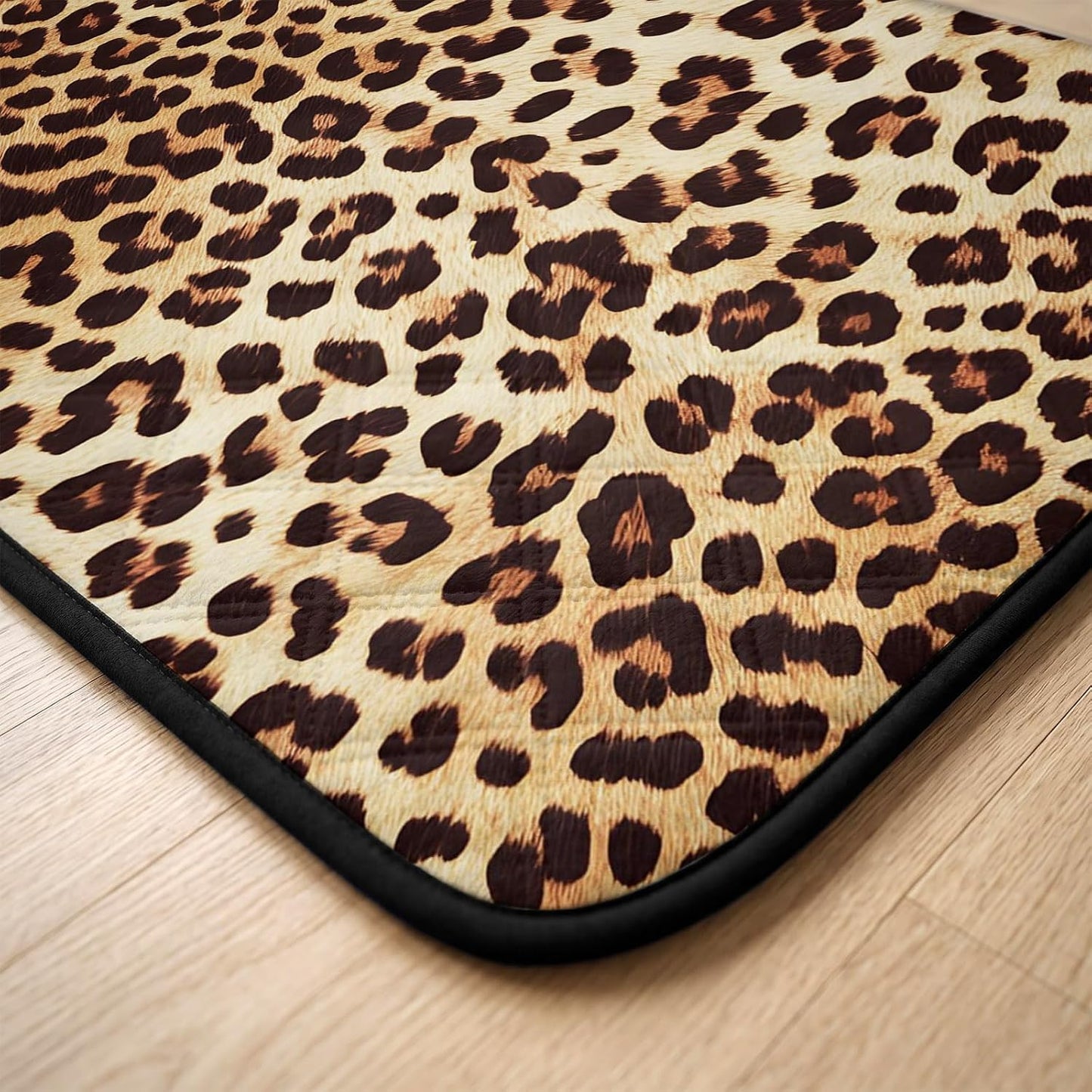 Leopard Print Cat Litter Mat 24x18, Yellow Spotted Leopard Print Kitty Litter Box mat for Cat Machine Washable Easy Clean Soft Non-Slip Pet Food Mats for Floor Rug