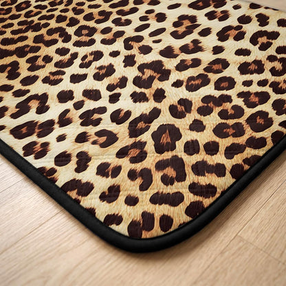 Leopard Print Cat Litter Mat 24x18, Yellow Spotted Leopard Print Kitty Litter Box mat for Cat Machine Washable Easy Clean Soft Non-Slip Pet Food Mats for Floor Rug