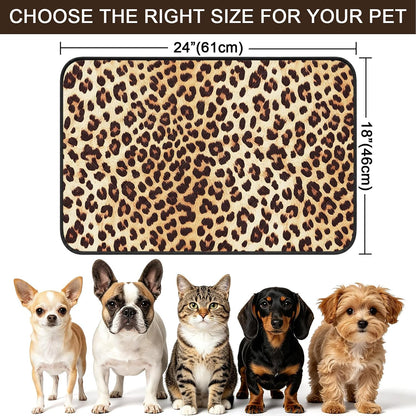 Leopard Print Cat Litter Mat 24x18, Yellow Spotted Leopard Print Kitty Litter Box mat for Cat Machine Washable Easy Clean Soft Non-Slip Pet Food Mats for Floor Rug