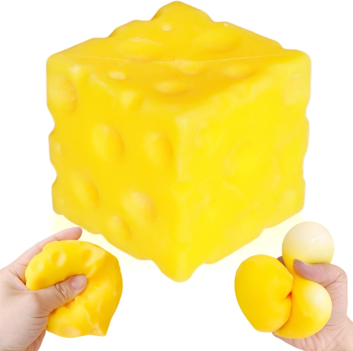 Yellow Cheese Squishy Slow Rising Toy, Soft Squeeze Cheese Block Fidget Toy, Stress Relief Sensory Toy for Kids Adults, Cute Desk Decor & Gift, Easter Basket Stuffers, Office Classroom Fidget Pack