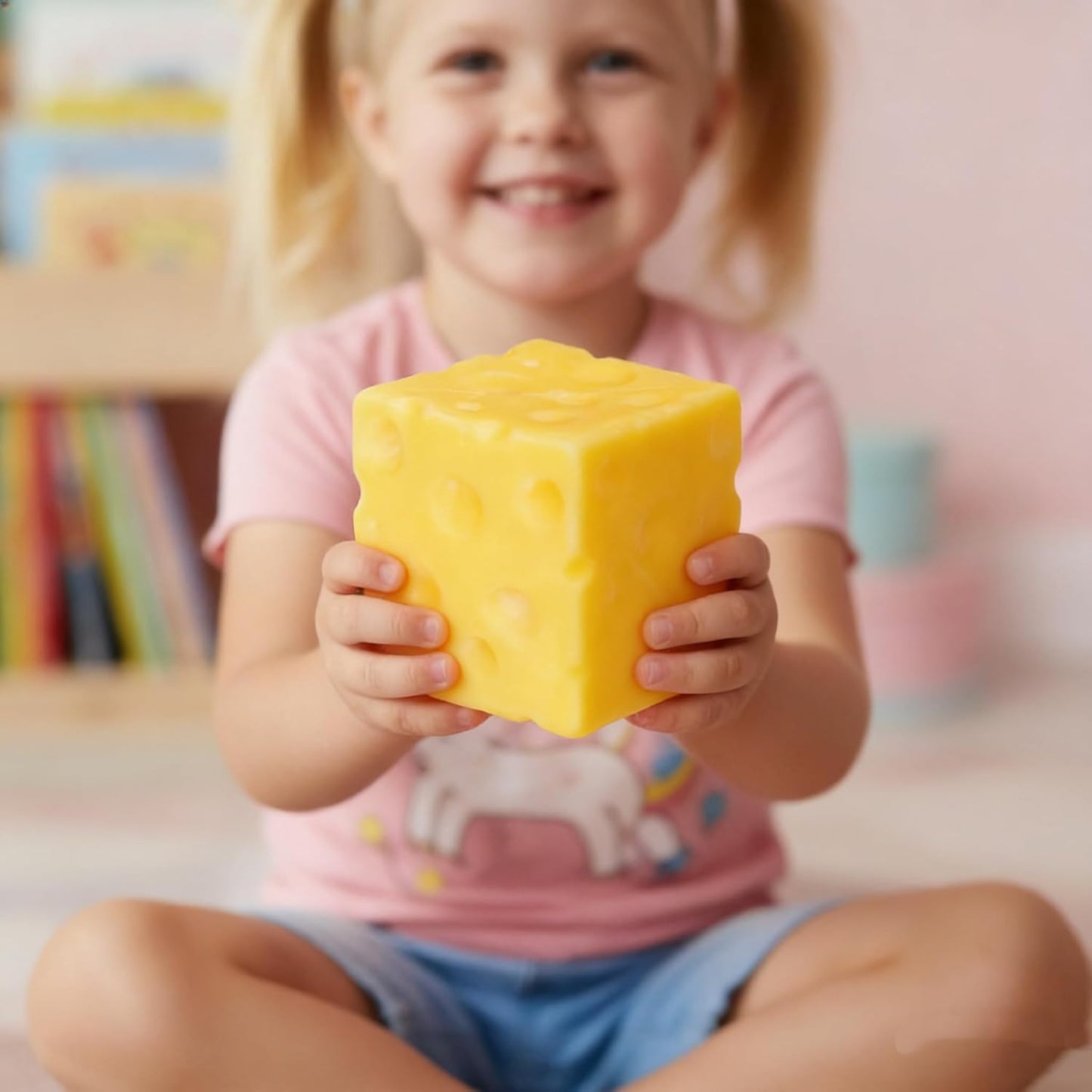 Yellow Cheese Squishy Slow Rising Toy, Soft Squeeze Cheese Block Fidget Toy, Stress Relief Sensory Toy for Kids Adults, Cute Desk Decor & Gift, Easter Basket Stuffers, Office Classroom Fidget Pack