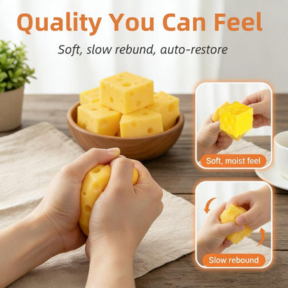 Yellow Cheese Squishy Slow Rising Toy, Soft Squeeze Cheese Block Fidget Toy, Stress Relief Sensory Toy for Kids Adults, Cute Desk Decor & Gift, Easter Basket Stuffers, Office Classroom Fidget Pack