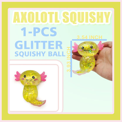 Axolotl Squishy Stress Ball for Adults Collectible Figurines | Sensory Salamander Sugar Ball Animal Stress Relief Party Favors for Desk Deroc (Yellow)