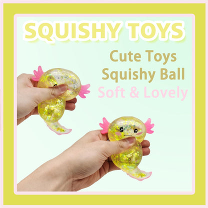 Axolotl Squishy Stress Ball for Adults Collectible Figurines | Sensory Salamander Sugar Ball Animal Stress Relief Party Favors for Desk Deroc (Yellow)