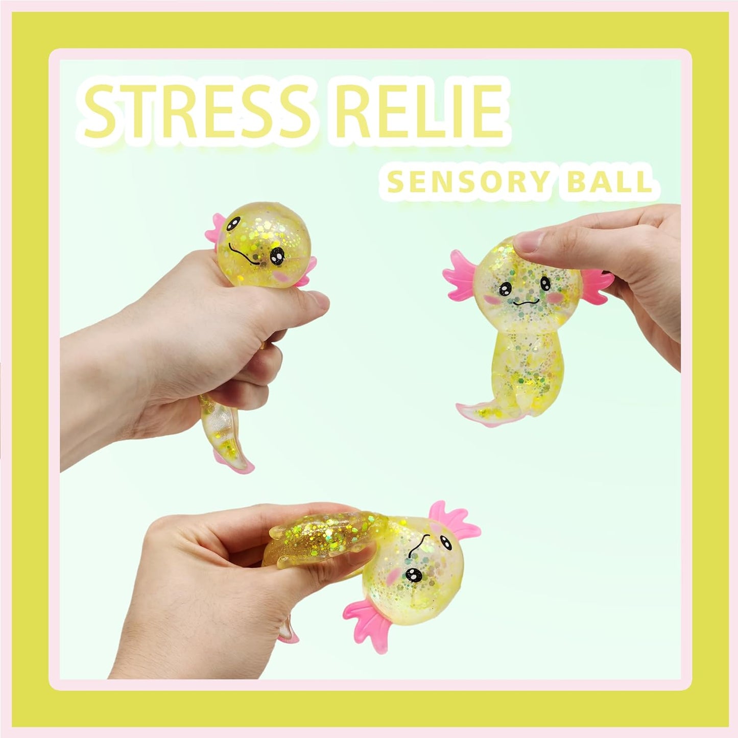Axolotl Squishy Stress Ball for Adults Collectible Figurines | Sensory Salamander Sugar Ball Animal Stress Relief Party Favors for Desk Deroc (Yellow)