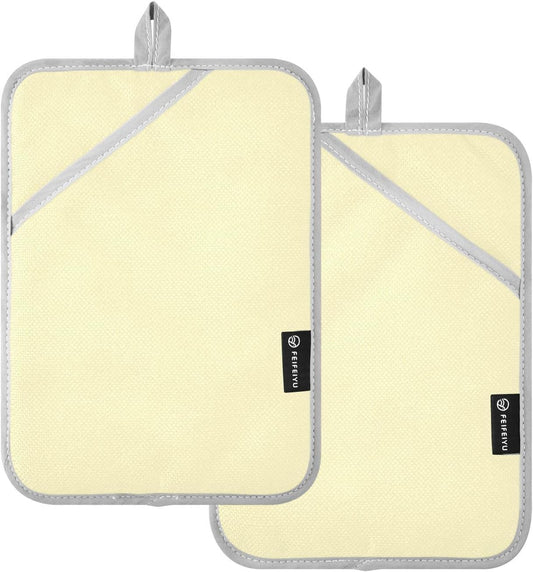 2 Pack Pot Holders, Solid Color Light Yellow Pattern Oven Mitts Cooking and Baking Hot Pads Sets for Kitchen Countertops, Square 7x9.8 in