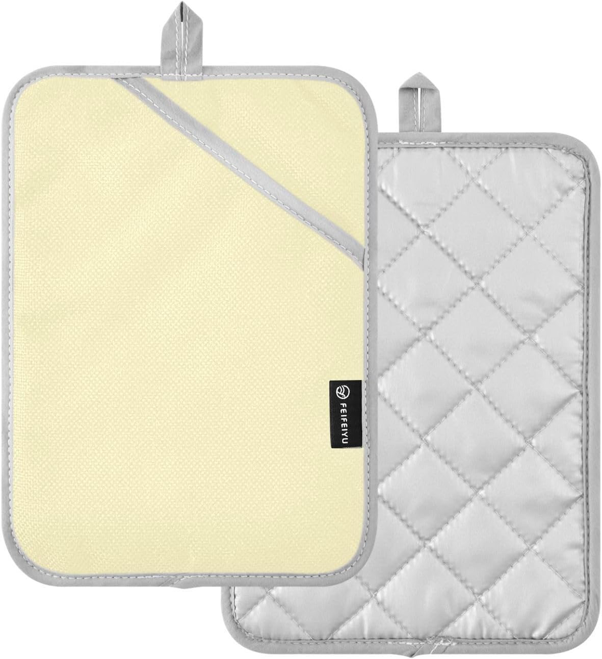 2 Pack Pot Holders, Solid Color Light Yellow Pattern Oven Mitts Cooking and Baking Hot Pads Sets for Kitchen Countertops, Square 7x9.8 in