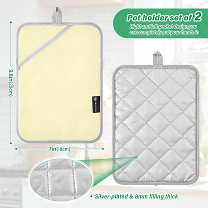 2 Pack Pot Holders, Solid Color Light Yellow Pattern Oven Mitts Cooking and Baking Hot Pads Sets for Kitchen Countertops, Square 7x9.8 in