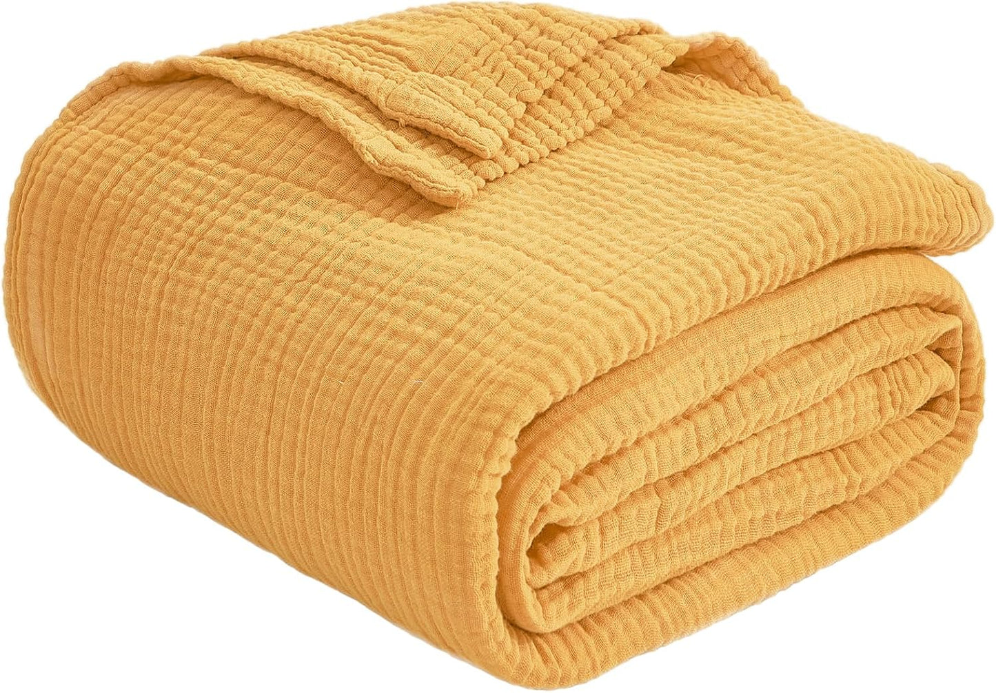 Cotton Muslin Queen Blanket Bed Layering Bedspread Coverlet Breathable Gauze Soft Lightweight Adults (Heather Yellow, 90"x90")