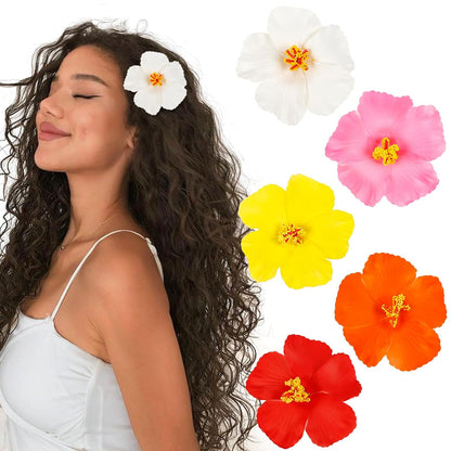 Hawaiian Flower Hair Clips for Women 5Pcs Flower Clips for Hair | 4” Plumeria Hibiscus Hair Clip Artificial Flowers for Hair Luau Tropical Beach Accessories