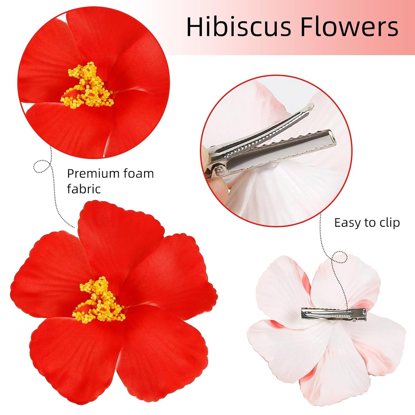 Hawaiian Flower Hair Clips for Women 5Pcs Flower Clips for Hair | 4” Plumeria Hibiscus Hair Clip Artificial Flowers for Hair Luau Tropical Beach Accessories