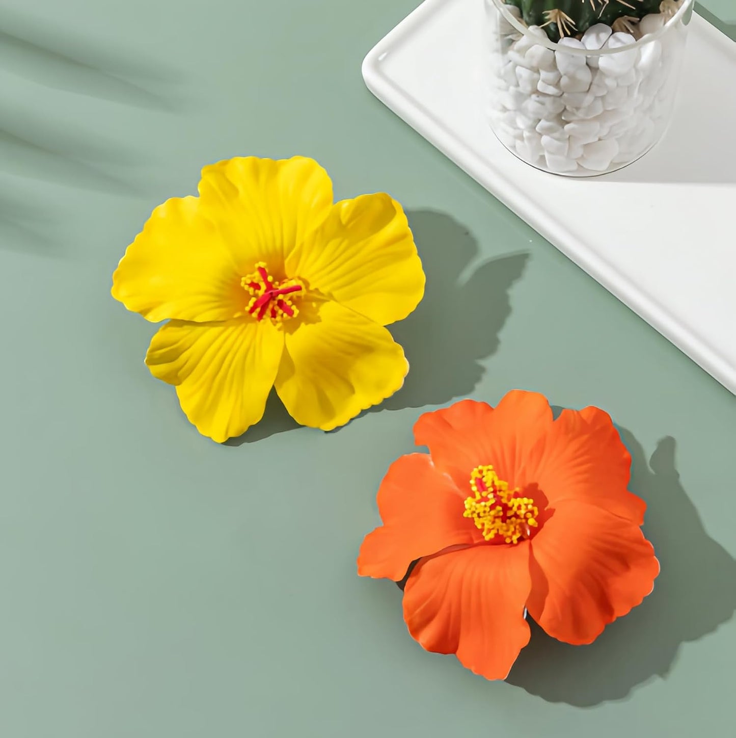 Hawaiian Flower Hair Clips for Women 5Pcs Flower Clips for Hair | 4” Plumeria Hibiscus Hair Clip Artificial Flowers for Hair Luau Tropical Beach Accessories