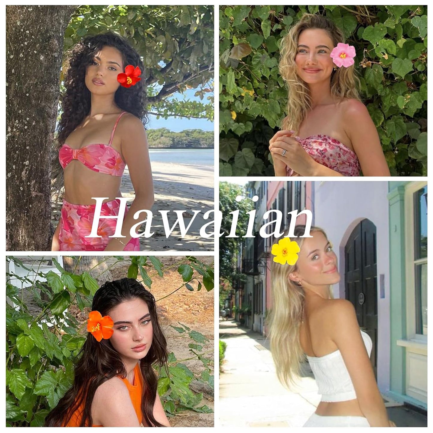 Hawaiian Flower Hair Clips for Women 5Pcs Flower Clips for Hair | 4” Plumeria Hibiscus Hair Clip Artificial Flowers for Hair Luau Tropical Beach Accessories