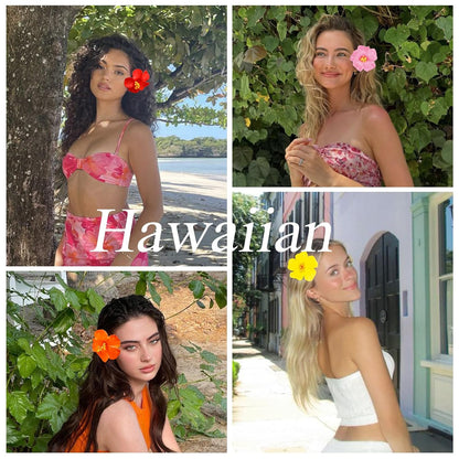 Hawaiian Flower Hair Clips for Women 5Pcs Flower Clips for Hair | 4” Plumeria Hibiscus Hair Clip Artificial Flowers for Hair Luau Tropical Beach Accessories