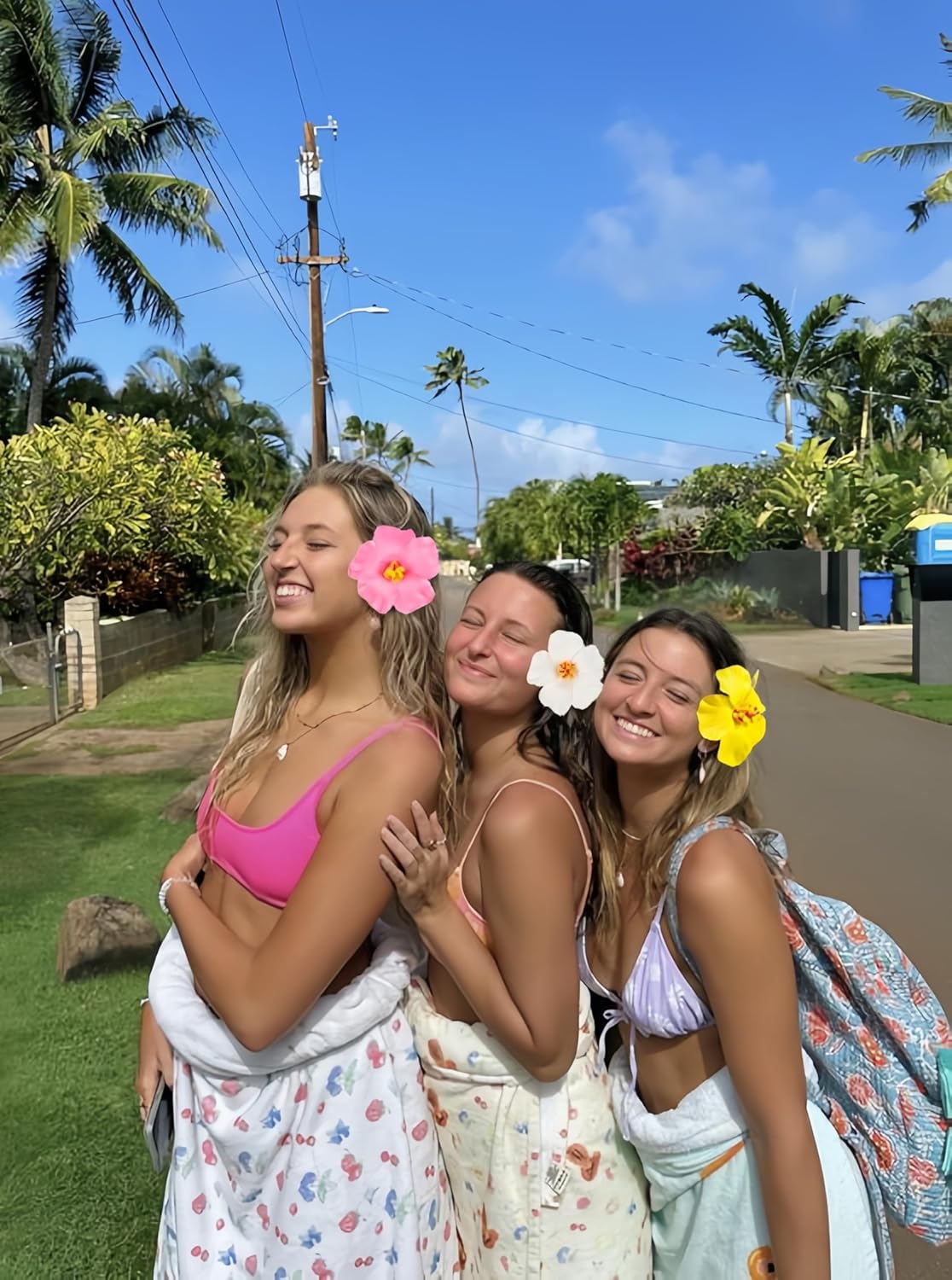 Hawaiian Flower Hair Clips for Women 5Pcs Flower Clips for Hair | 4” Plumeria Hibiscus Hair Clip Artificial Flowers for Hair Luau Tropical Beach Accessories