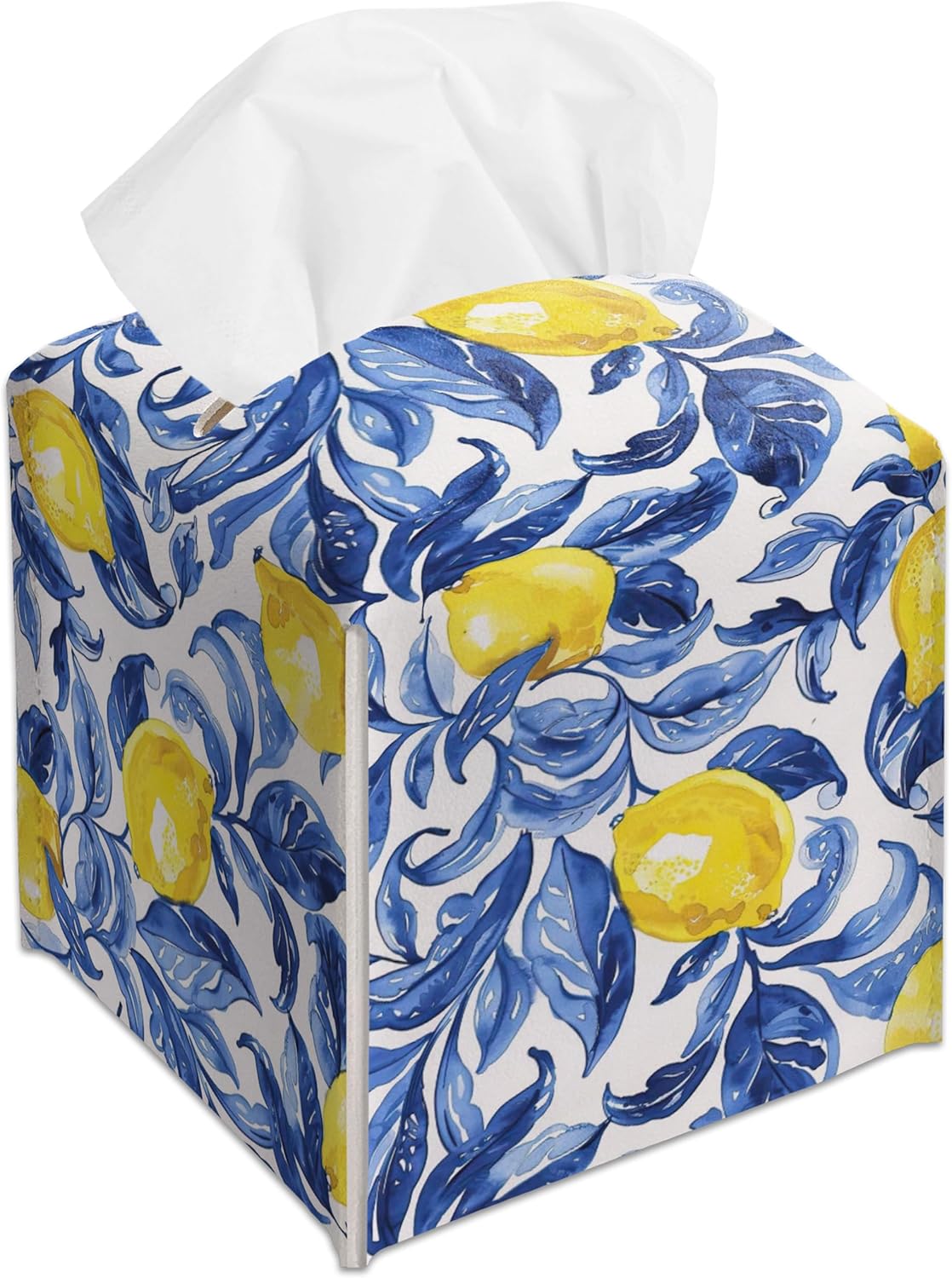 Watercolour Lemons Decorative Square Leather Tissue Box Cover - Tissue Holder Gifts for Women Family and Friends on Birthday Housewarming Home Decor Decorative for Bathroom Kitchen Office Car - A06