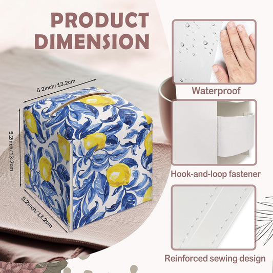 Watercolour Lemons Decorative Square Leather Tissue Box Cover - Tissue Holder Gifts for Women Family and Friends on Birthday Housewarming Home Decor Decorative for Bathroom Kitchen Office Car - A06