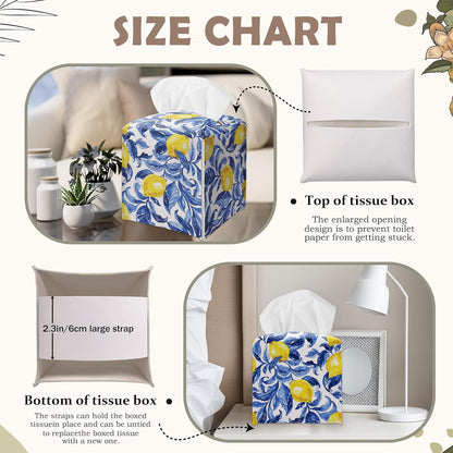 Watercolour Lemons Decorative Square Leather Tissue Box Cover - Tissue Holder Gifts for Women Family and Friends on Birthday Housewarming Home Decor Decorative for Bathroom Kitchen Office Car - A06