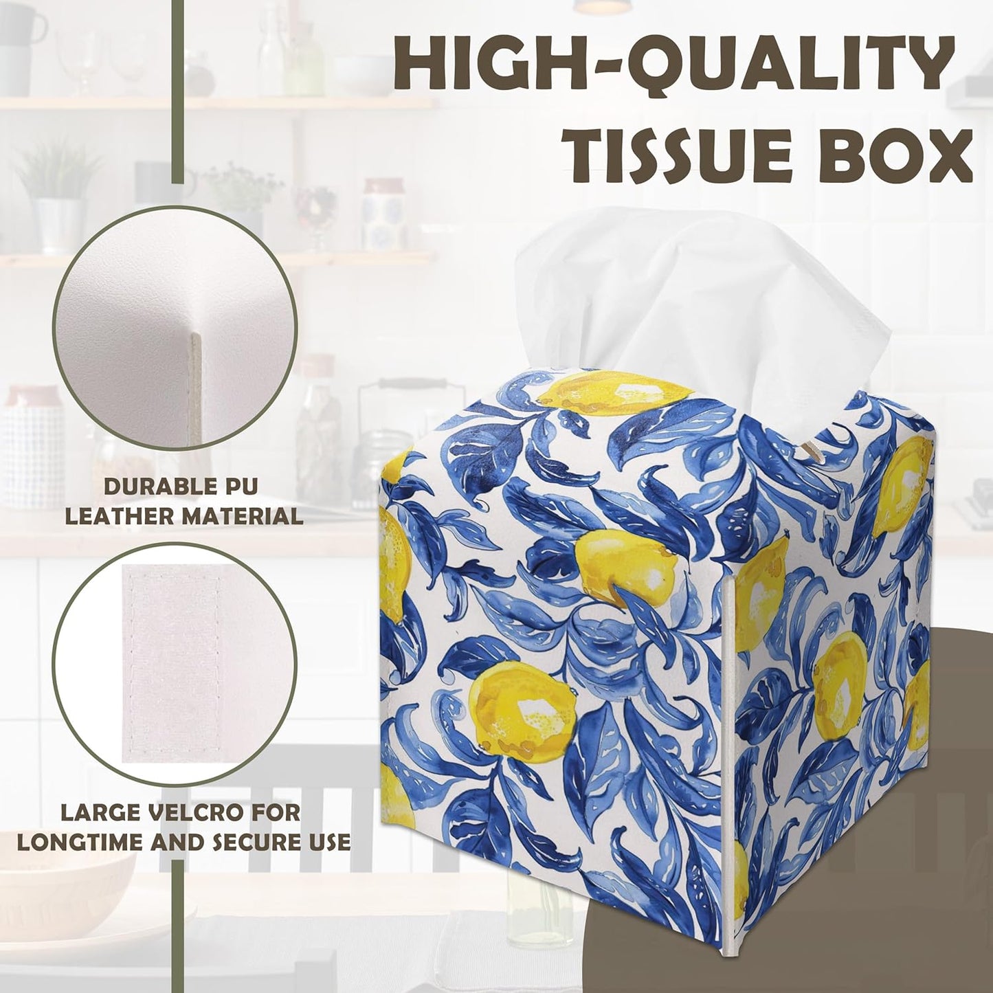 Watercolour Lemons Decorative Square Leather Tissue Box Cover - Tissue Holder Gifts for Women Family and Friends on Birthday Housewarming Home Decor Decorative for Bathroom Kitchen Office Car - A06