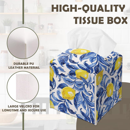 Watercolour Lemons Decorative Square Leather Tissue Box Cover - Tissue Holder Gifts for Women Family and Friends on Birthday Housewarming Home Decor Decorative for Bathroom Kitchen Office Car - A06