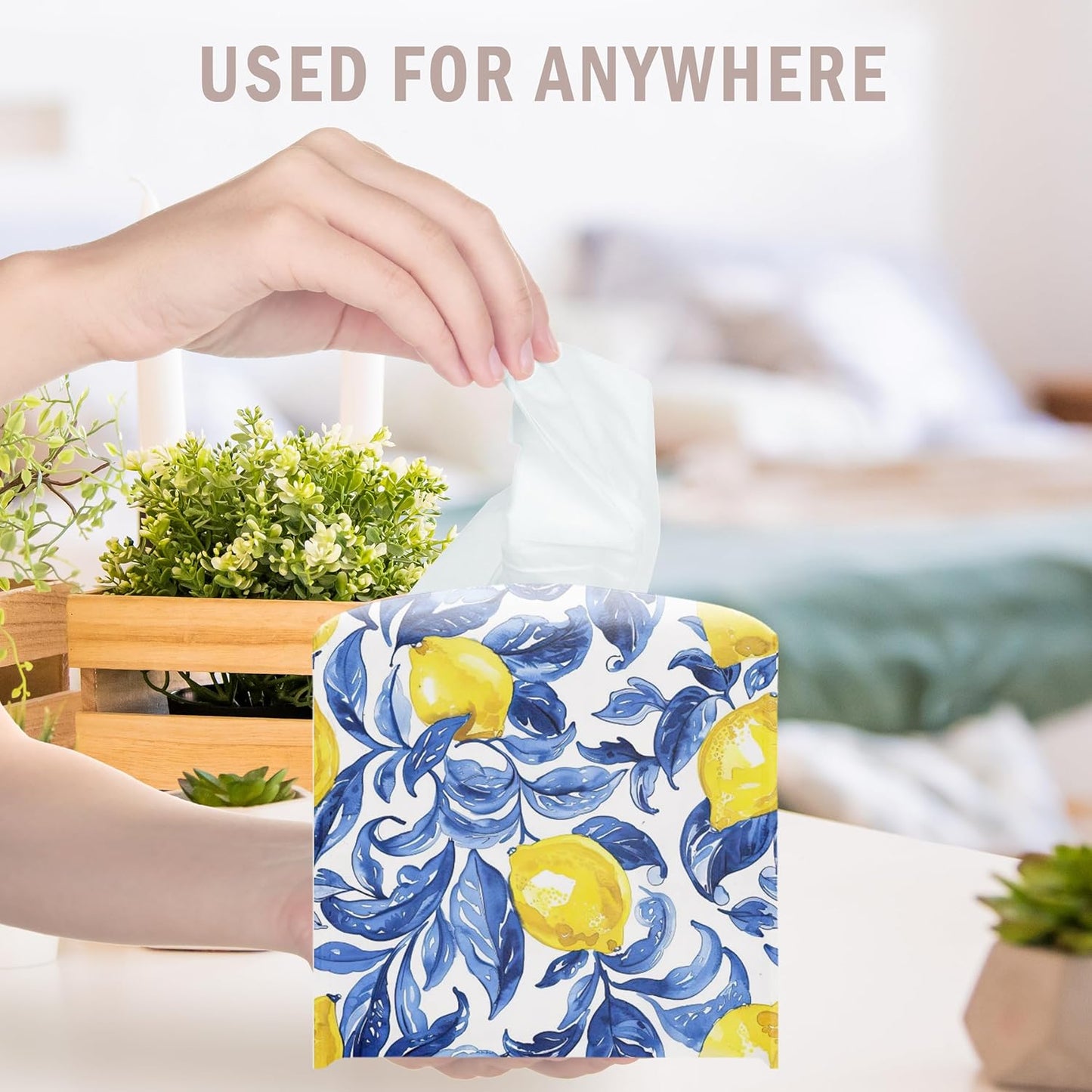Watercolour Lemons Decorative Square Leather Tissue Box Cover - Tissue Holder Gifts for Women Family and Friends on Birthday Housewarming Home Decor Decorative for Bathroom Kitchen Office Car - A06