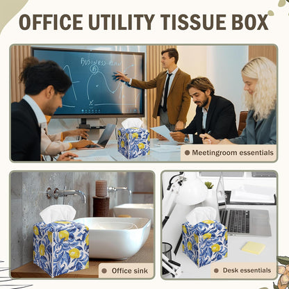 Watercolour Lemons Decorative Square Leather Tissue Box Cover - Tissue Holder Gifts for Women Family and Friends on Birthday Housewarming Home Decor Decorative for Bathroom Kitchen Office Car - A06
