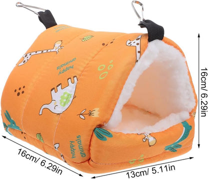 Parrot Cotton Nest and Hamster Hanging Bed, Winter Thickened Warm Small Animal Shelter 16x13x16cm, Yellow Cage Hammock for Guinea Pig, Chinchilla, Bird Sleeping Cushion