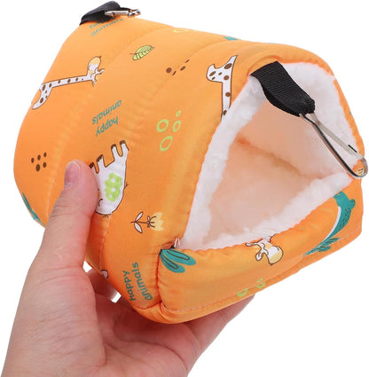 Parrot Cotton Nest and Hamster Hanging Bed, Winter Thickened Warm Small Animal Shelter 16x13x16cm, Yellow Cage Hammock for Guinea Pig, Chinchilla, Bird Sleeping Cushion